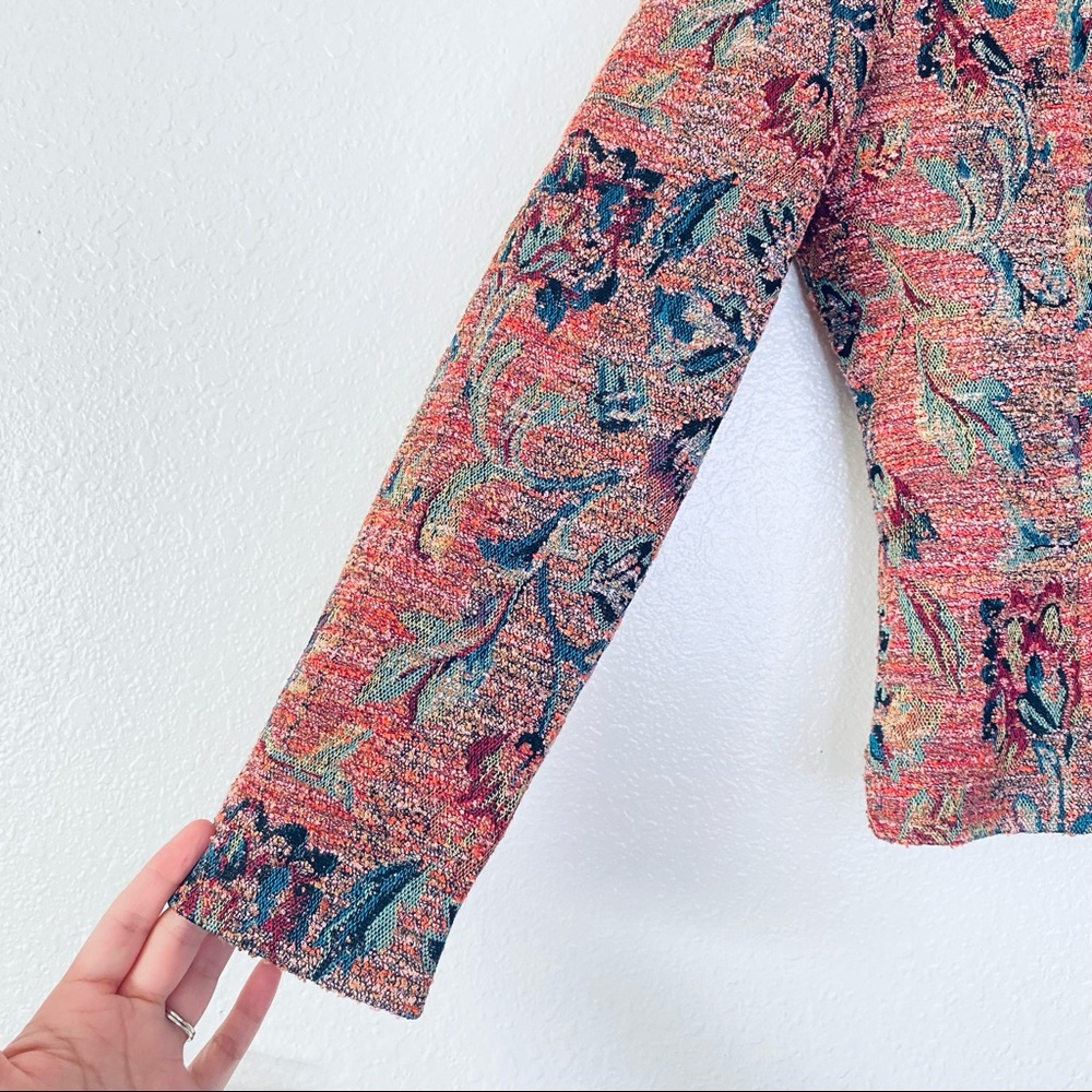 Coldwater Creek XS Floral Tapestry Mock Neck Open Front Cottagecore Jacket - Picture 4 of 7